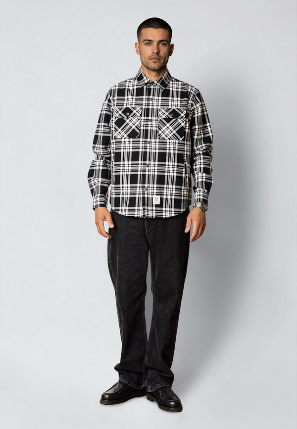 Fat Moose ADRIAN CHECKED COTTON SHIRT Overshirts Black/Ecru