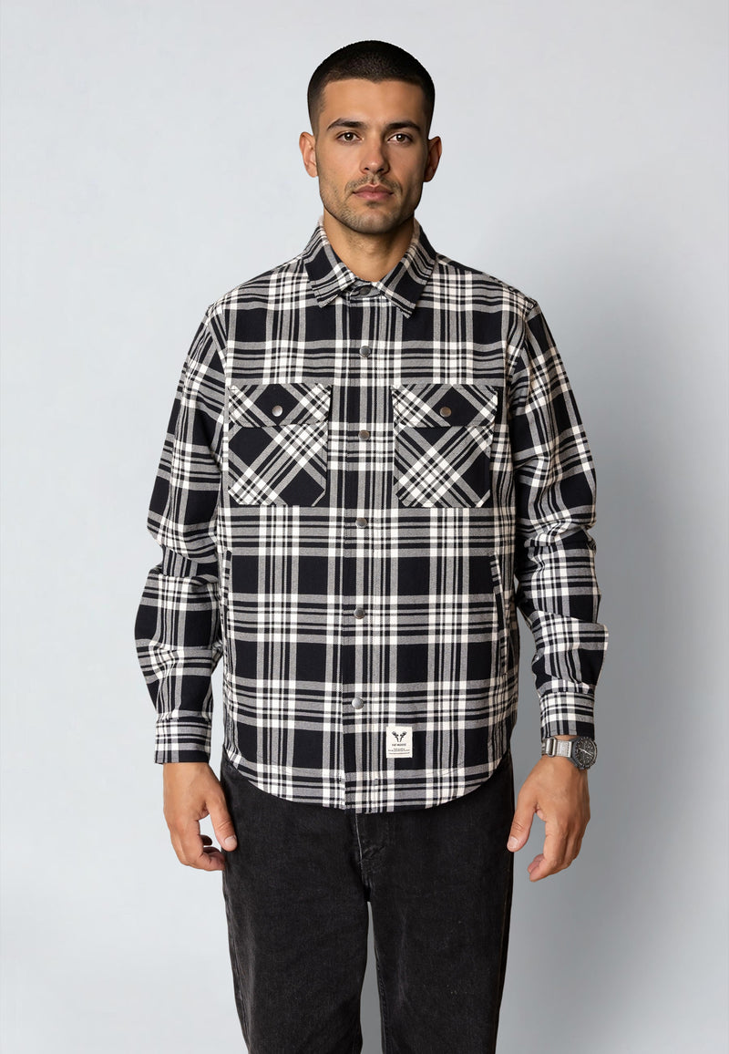 Fat Moose ADRIAN CHECKED COTTON SHIRT Overshirts Black/Ecru