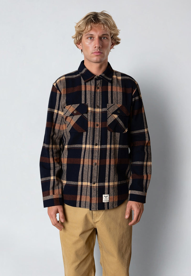 Fat Moose ADRIAN FLANNEL SHIRT Shirts L/S Dark Navy/Ecru