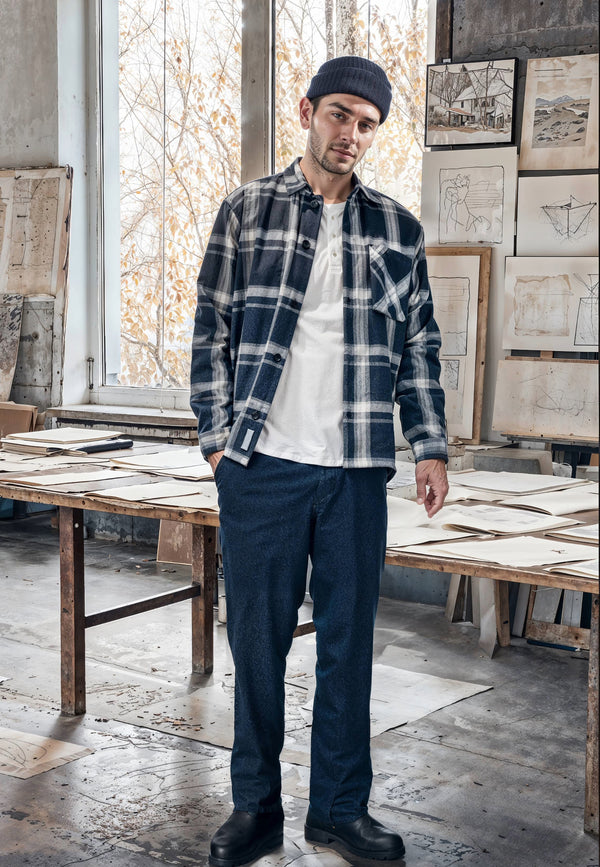Clean Cut Copenhagen ASHER CHECKED OVERSHIRT Overshirts Navy
