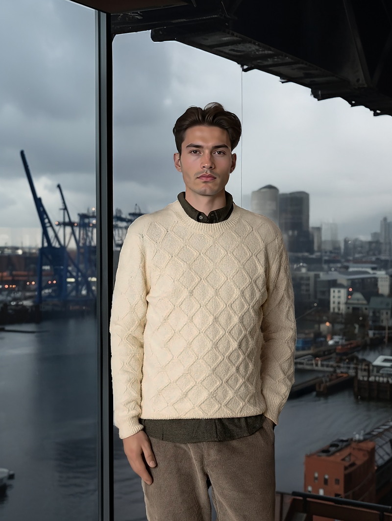 Clean Cut Copenhagen AVERY CABLE KNITTED SWEATER Knit Ecru Melange