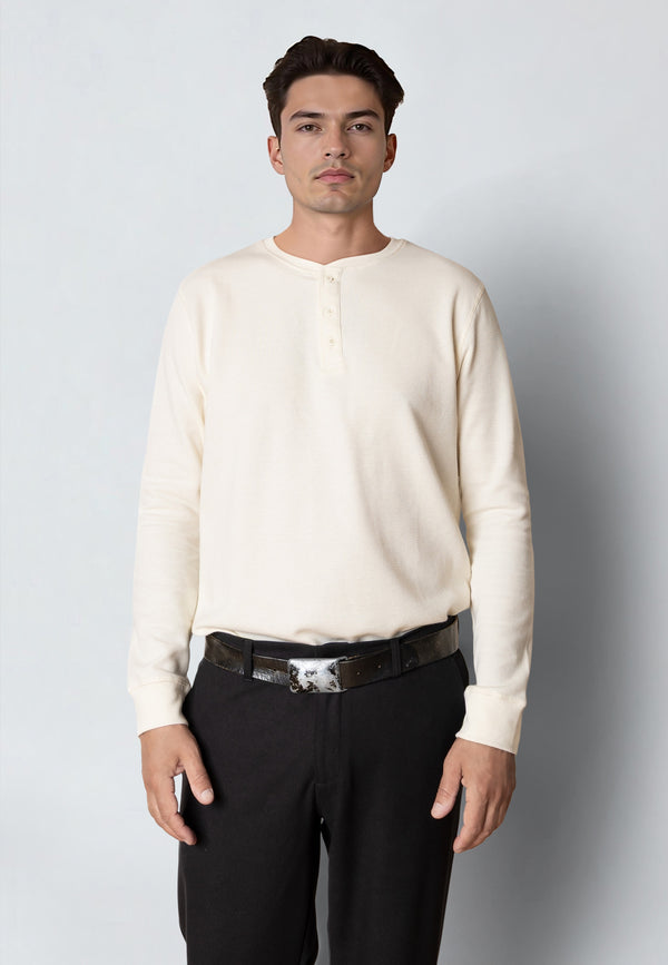 Clean Cut Copenhagen CAL 'GRANDAD' T-SHIRT T-shirts L/S Ecru Melange