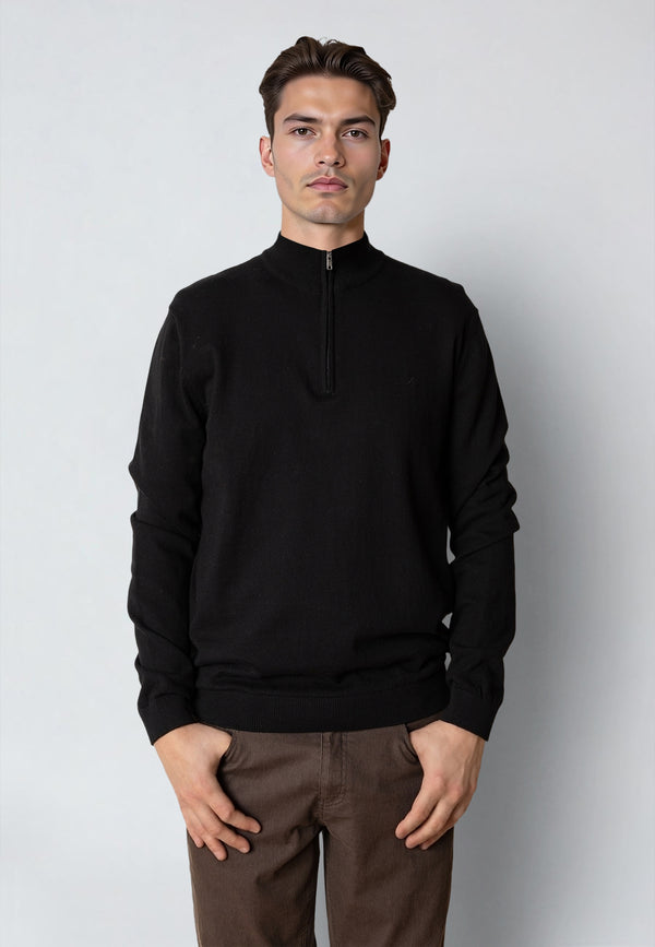 Clean Cut Copenhagen CLAUDE 1/2 ZIP KNITTED JUMPER Knit Black