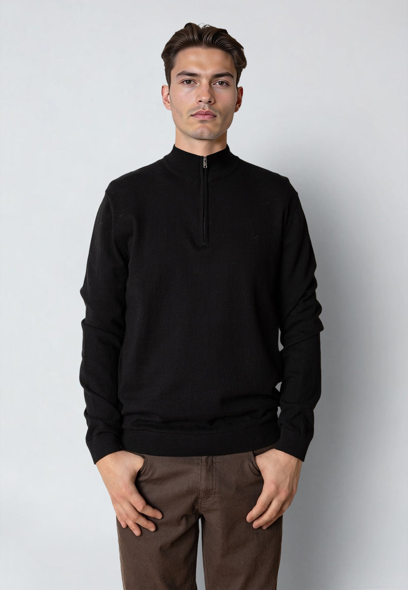 Clean Cut Copenhagen CLAUDE 1/2 ZIP KNITTED JUMPER Knit Black