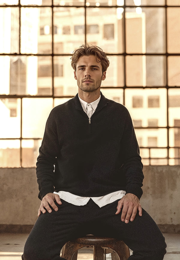Clean Cut Copenhagen CLAUDE 1/2 ZIP KNITTED JUMPER Knit Black