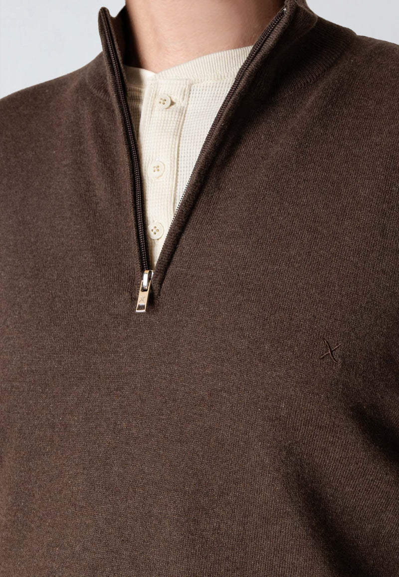 Clean Cut Copenhagen CLAUDE 1/2 ZIP KNITTED JUMPER Knit Brown Melange