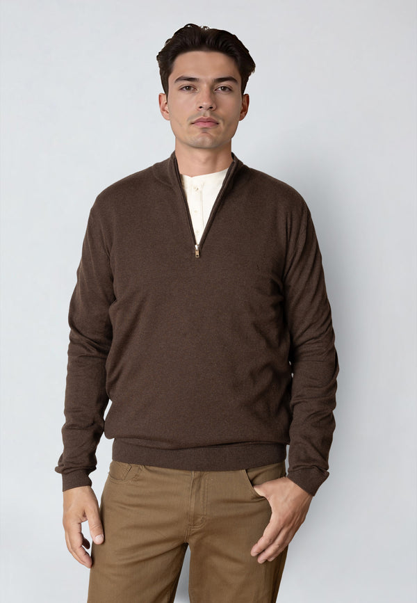 Clean Cut Copenhagen CLAUDE 1/2 ZIP KNITTED JUMPER Knit Brown Melange