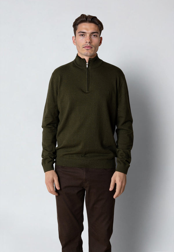 Clean Cut Copenhagen CLAUDE 1/2 ZIP KNITTED JUMPER Knit Rosin melange