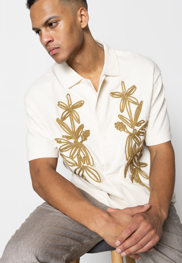 Clean Cut Copenhagen Calton embroidery shirt Shirts S/S Ecru