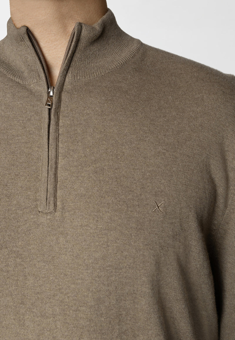 Clean Cut Copenhagen CLAUDE 1/2 ZIP KNITTED JUMPER Knit Dark beige melange
