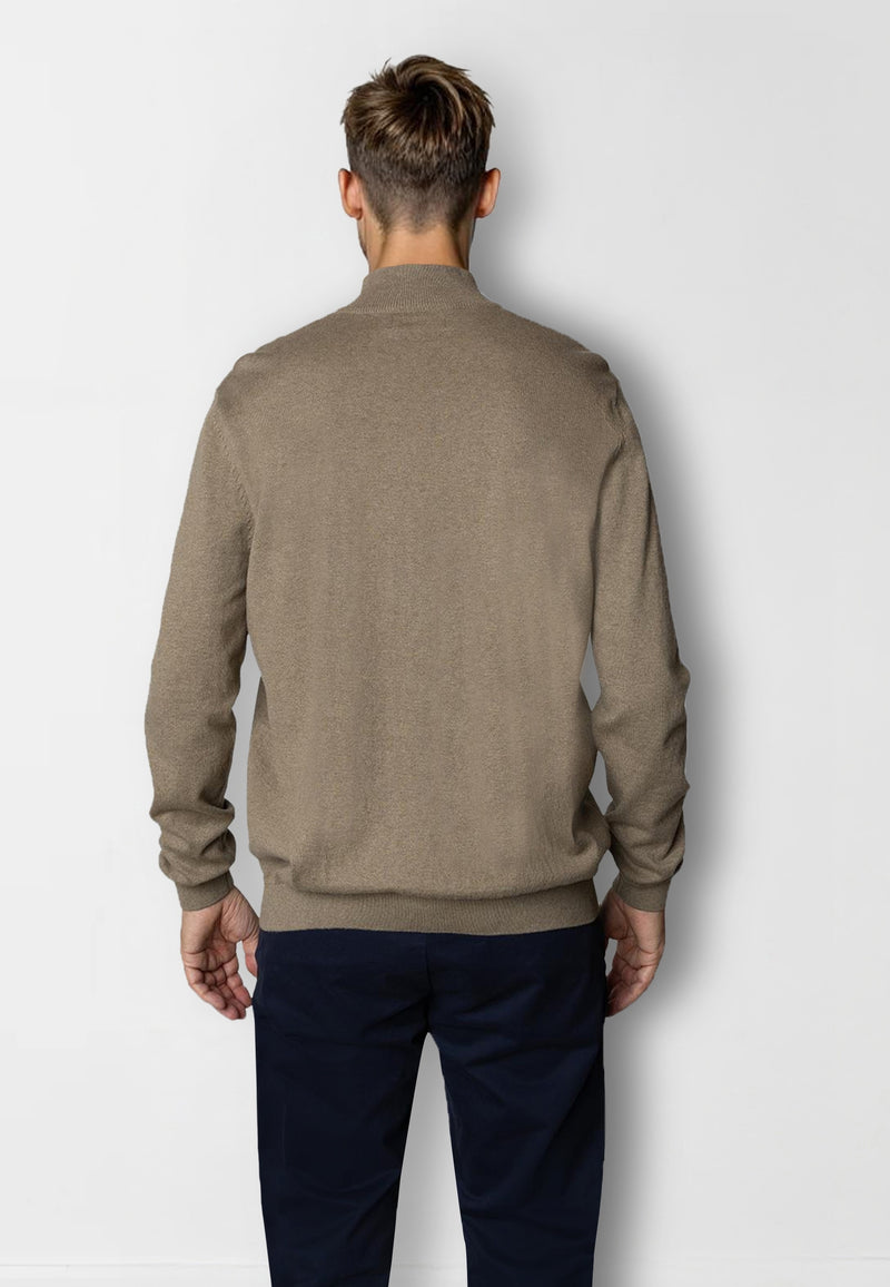 Clean Cut Copenhagen CLAUDE 1/2 ZIP KNITTED JUMPER Knit Dark beige melange