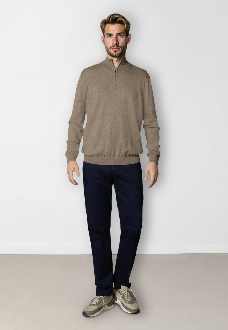 Clean Cut Copenhagen CLAUDE 1/2 ZIP KNITTED JUMPER Knit Dark beige melange
