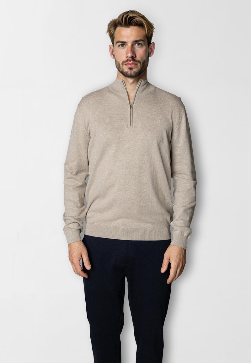 Clean Cut Copenhagen CLAUDE 1/2 ZIP KNITTED JUMPER Knit Ecru Melange