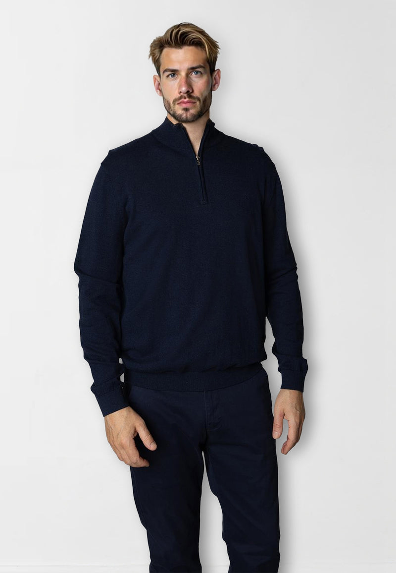 Clean Cut Copenhagen CLAUDE 1/2 ZIP KNITTED JUMPER Knit Navy Melange