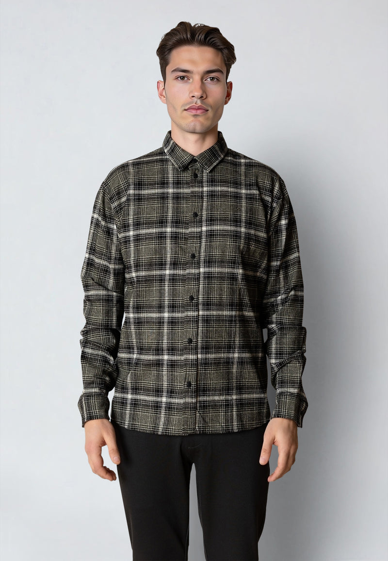 Clean Cut Copenhagen DYLAN CHECKED FLANNEL SHIRT Shirts L/S Army/Black 01