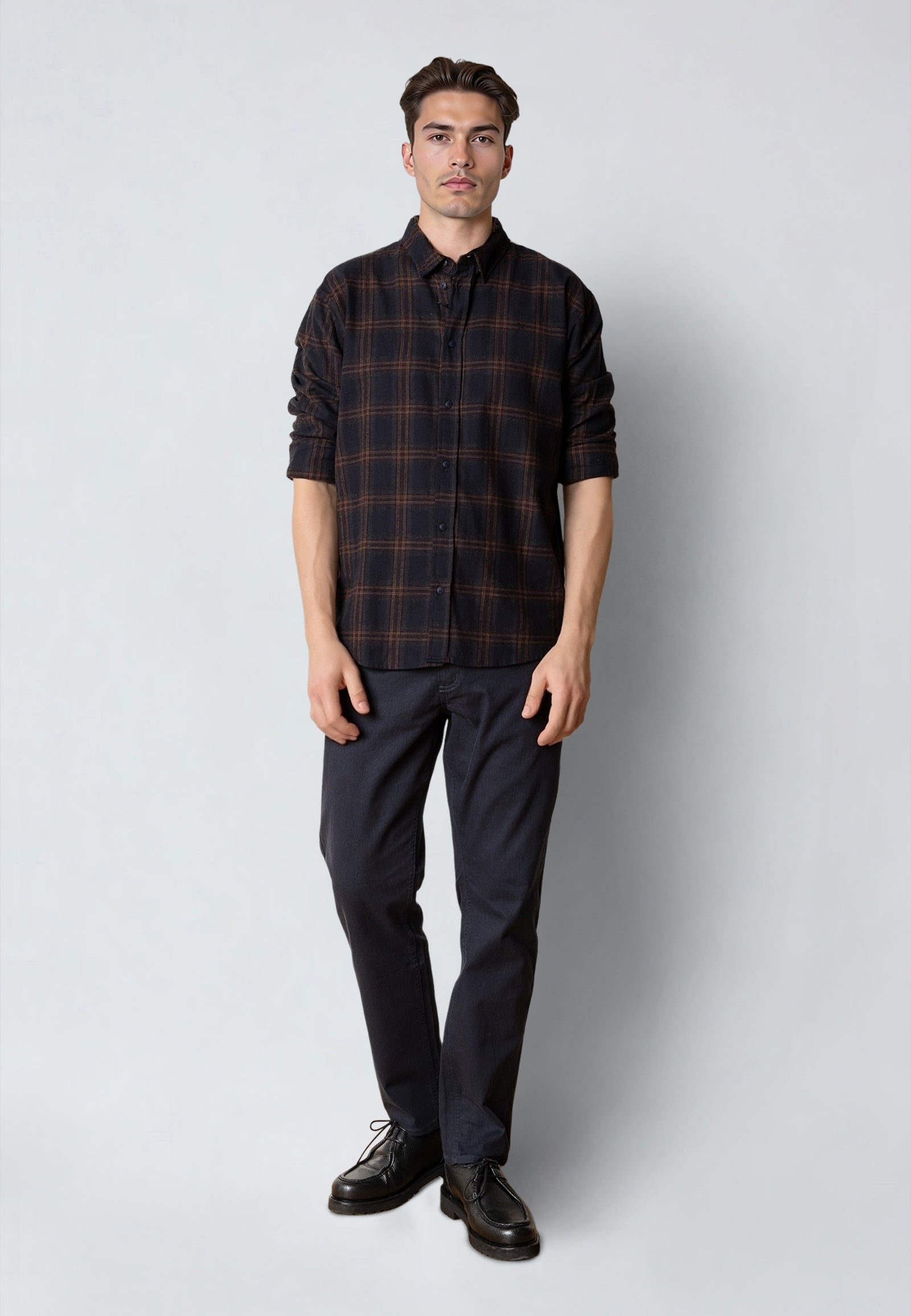 DYLAN CHECKED FLANNEL SHIRT - Dark navy – Urban Brands