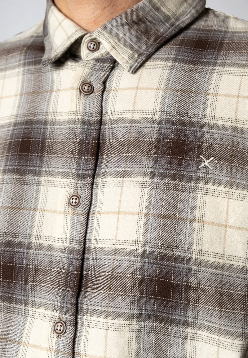 Clean Cut Copenhagen DYLAN CHECKED FLANNEL SHIRT Shirts L/S Ecru/Brown 06