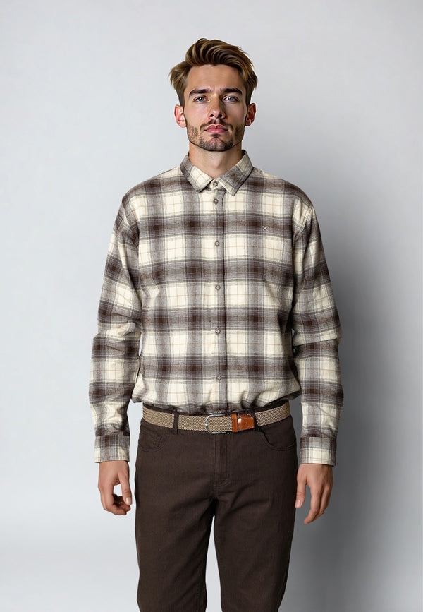 Clean Cut Copenhagen DYLAN CHECKED FLANNEL SHIRT Shirts L/S Ecru/Brown 06