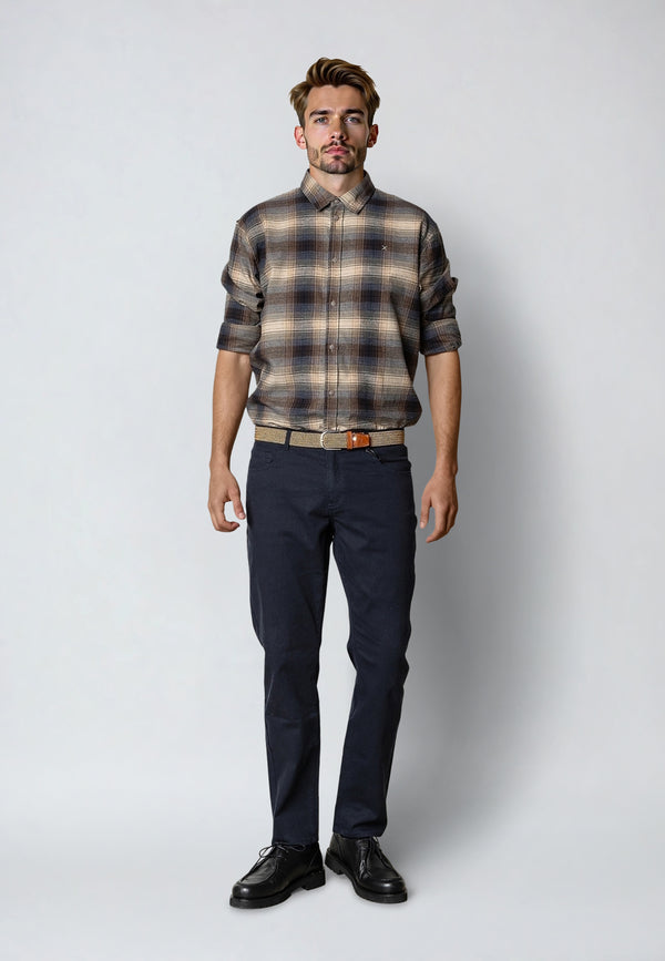 Clean Cut Copenhagen DYLAN CHECKED FLANNEL SHIRT Shirts L/S Ecru/Navy 08