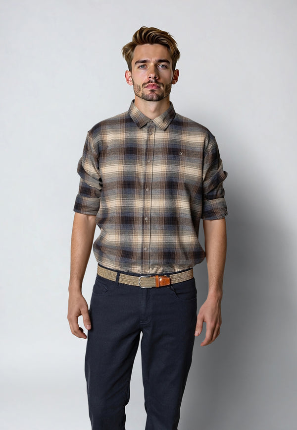 Clean Cut Copenhagen DYLAN CHECKED FLANNEL SHIRT Shirts L/S Ecru/Navy 08