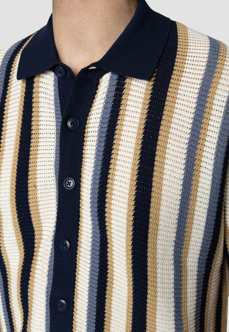 Clean Cut Copenhagen Daniel knitted shirt Shirts S/S Ecru/Blue striped