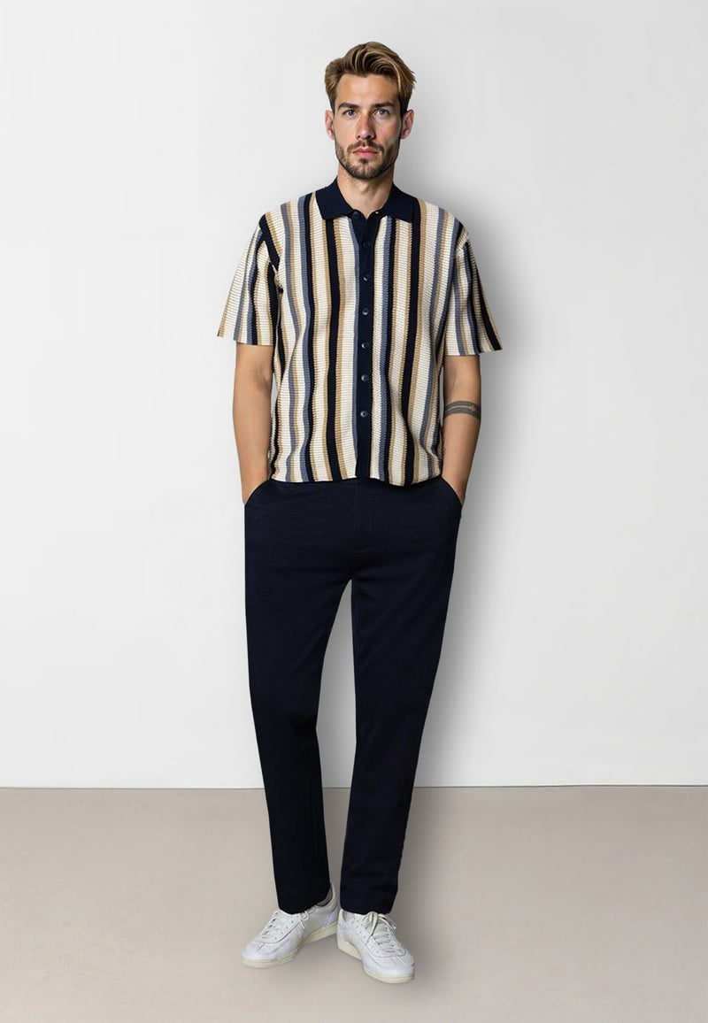 Clean Cut Copenhagen Daniel knitted shirt Shirts S/S Ecru/Blue striped