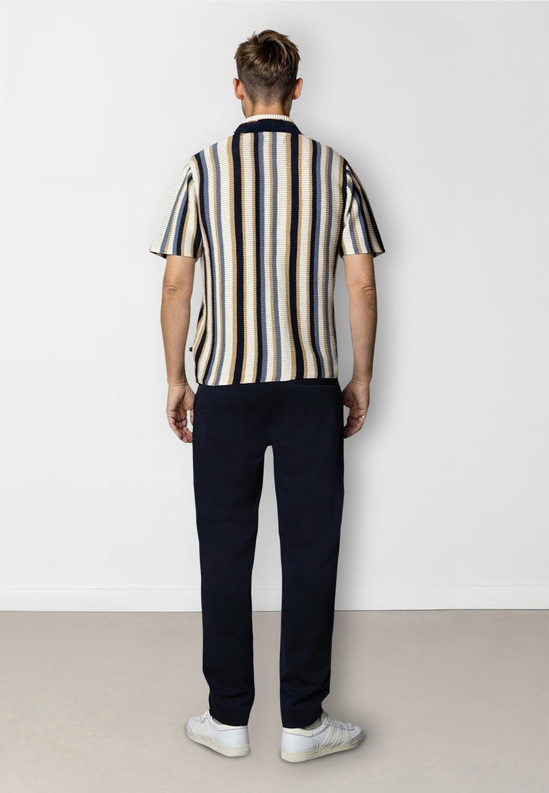 Clean Cut Copenhagen Daniel knitted shirt Shirts S/S Ecru/Blue striped