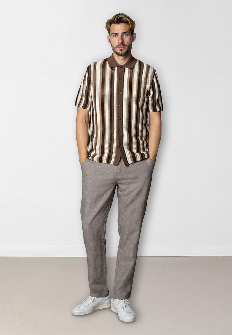 Clean Cut Copenhagen Daniel knitted shirt Shirts S/S Ecru/brown stipe
