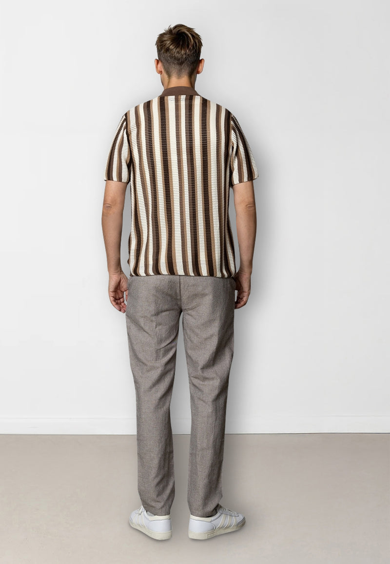 Clean Cut Copenhagen Daniel knitted shirt Shirts S/S Ecru/brown stipe