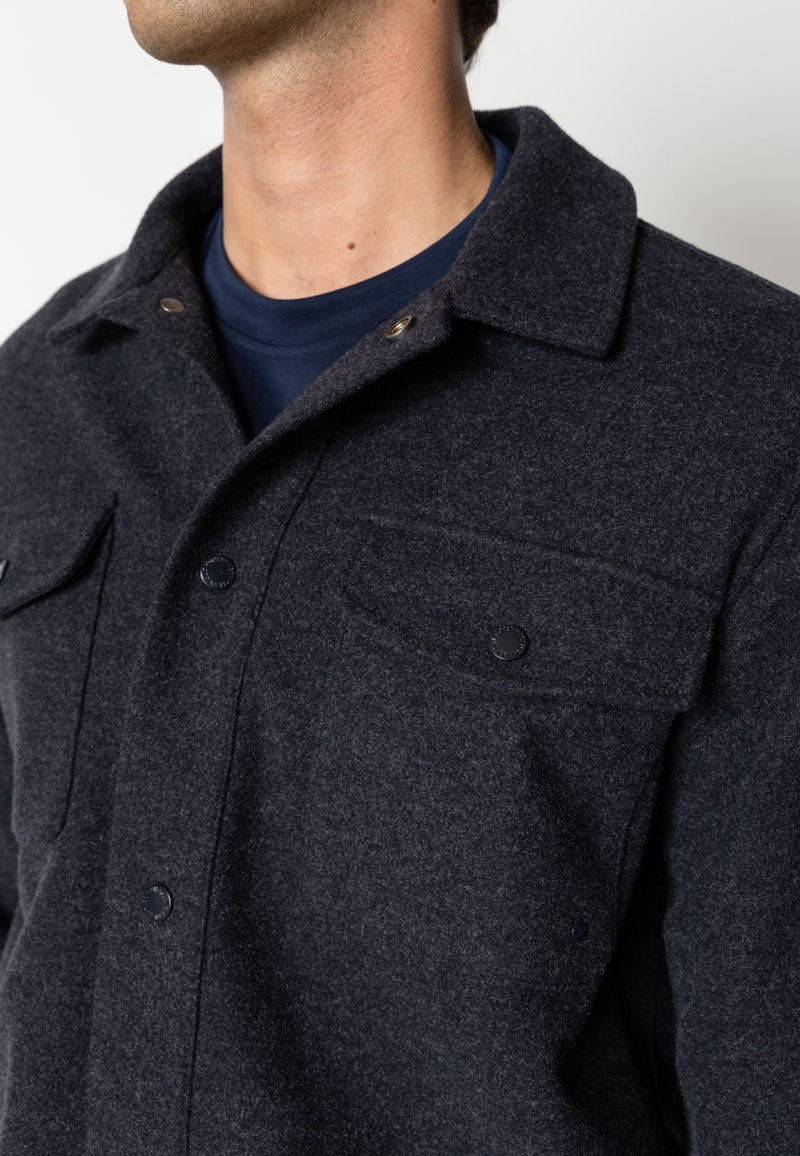 Clean Cut Copenhagen Dean flannel bonded overshirt Shirts L/S Dark Navy Melange
