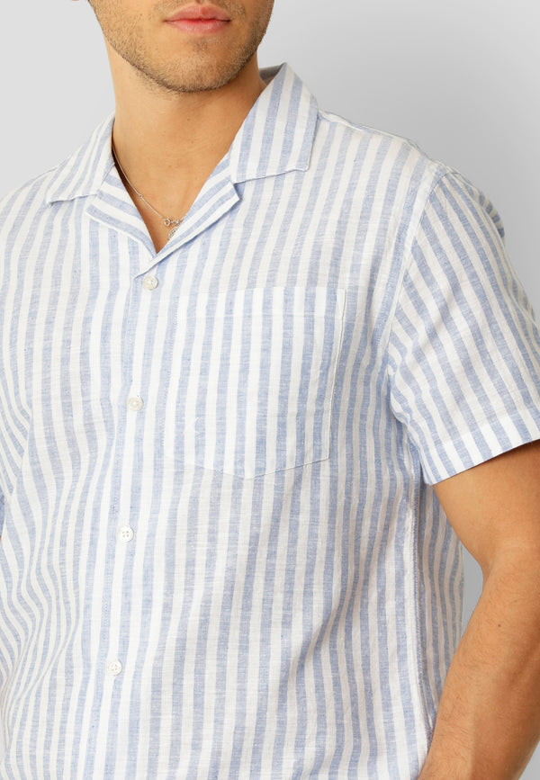 Clean Cut Copenhagen Giles cotton/linen shirt Shirts S/S Blue Melange / Ecru