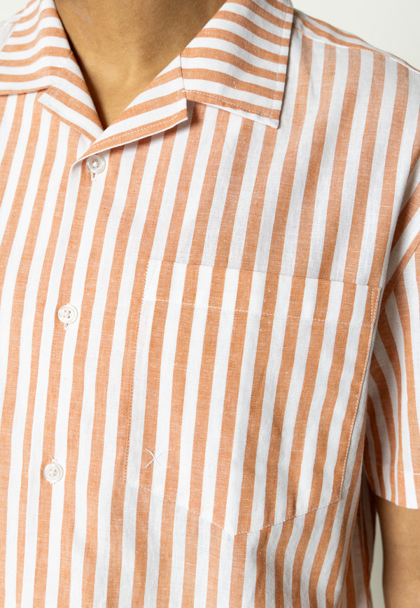 Clean Cut Copenhagen Giles cotton/linen shirt Shirts S/S Orange/Ecru