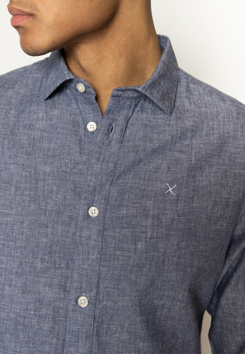 Clean Cut Copenhagen Jamie cotton/linen shirt Shirts L/S Dark Blue Melange