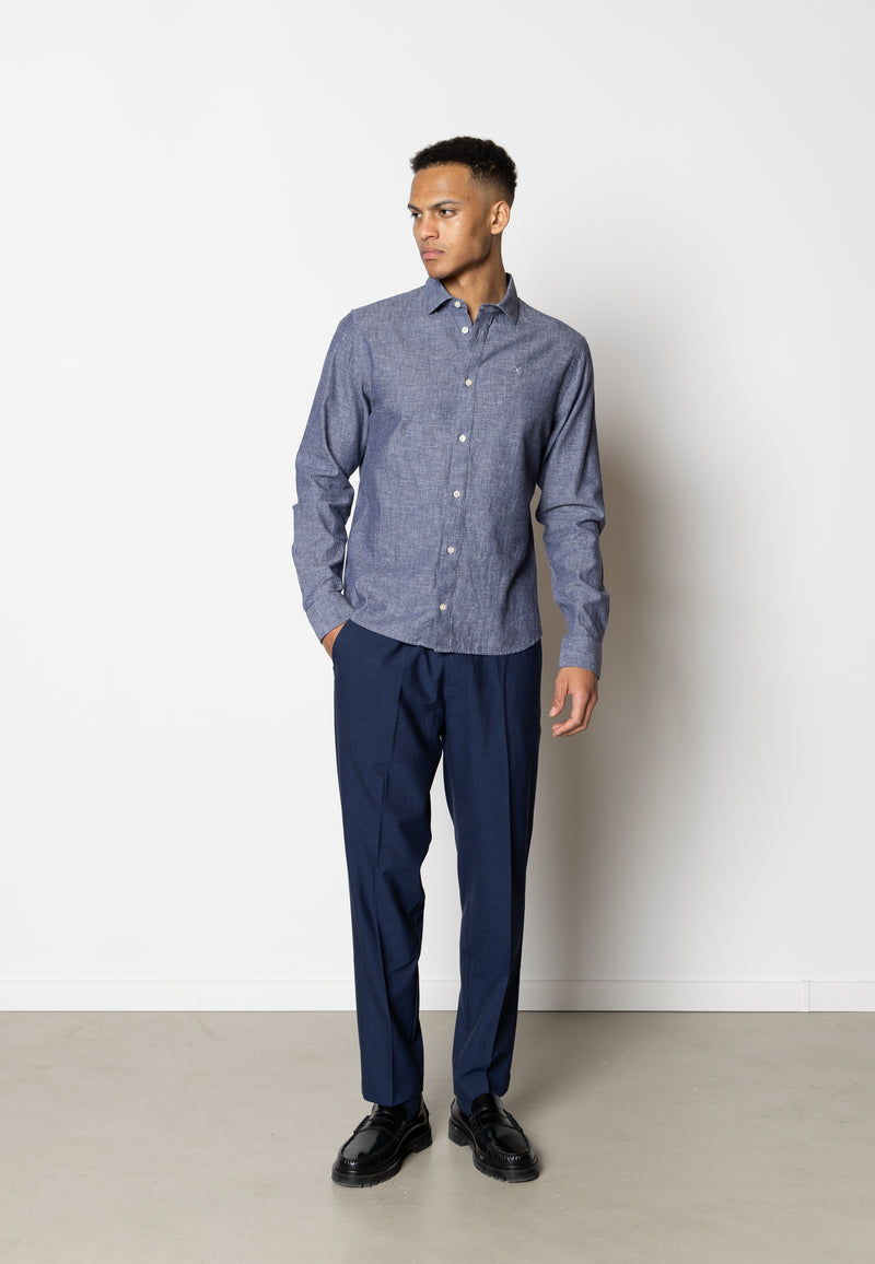 Clean Cut Copenhagen Jamie cotton/linen shirt Shirts L/S Dark Blue Melange