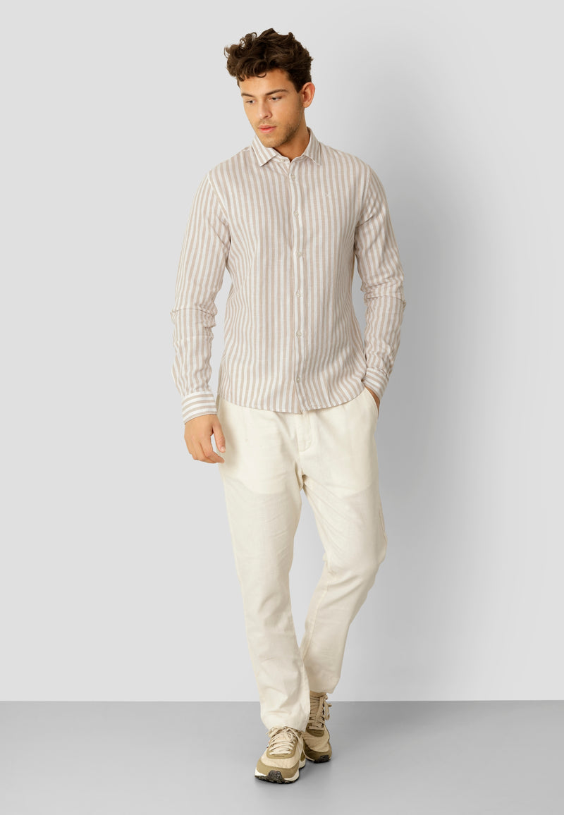 Clean Cut Copenhagen Jamie cotton/linen striped shirt Shirts L/S Sand Melange / Ecru