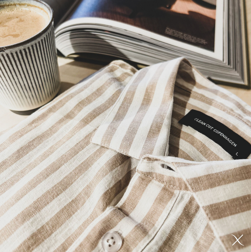 Clean Cut Copenhagen Jamie cotton/linen striped shirt Shirts L/S Sand Melange / Ecru