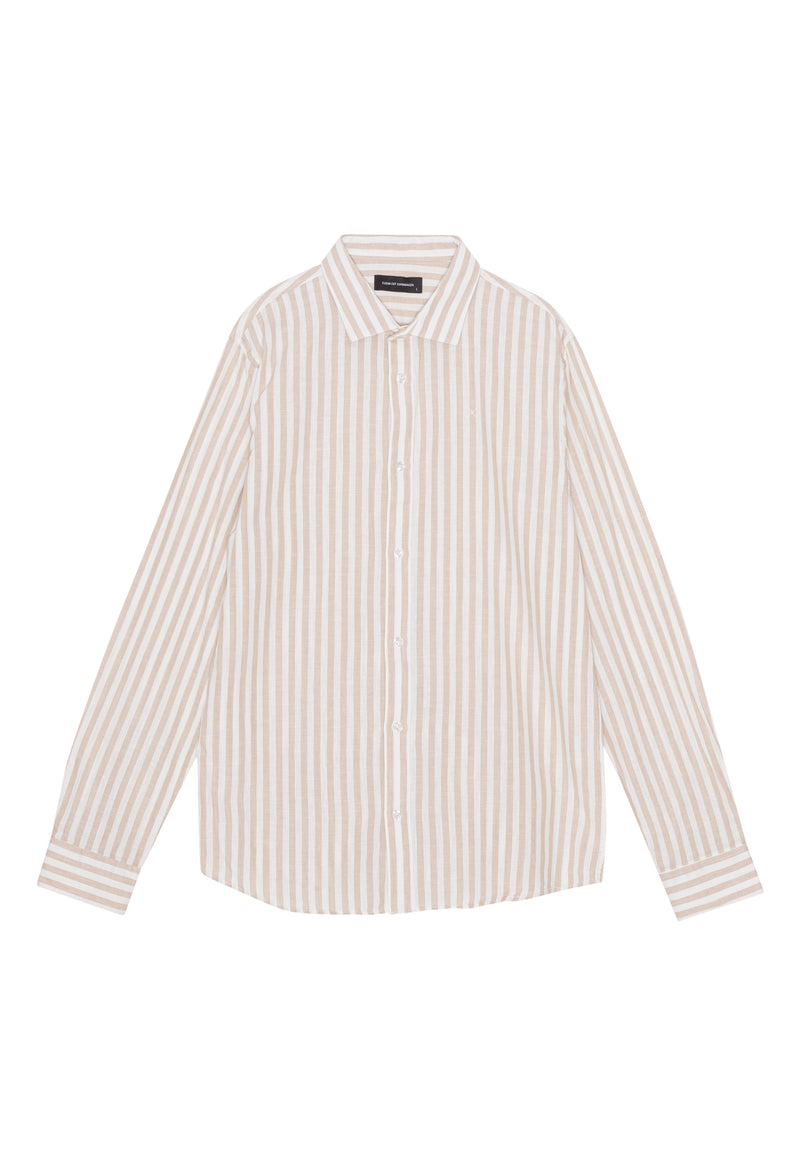 Clean Cut Copenhagen Jamie cotton/linen striped shirt Shirts L/S Sand Melange / Ecru