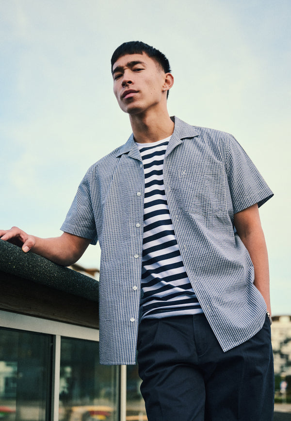 Clean Cut Copenhagen Julius seersucker S/S shirt Shirts S/S Blue striped