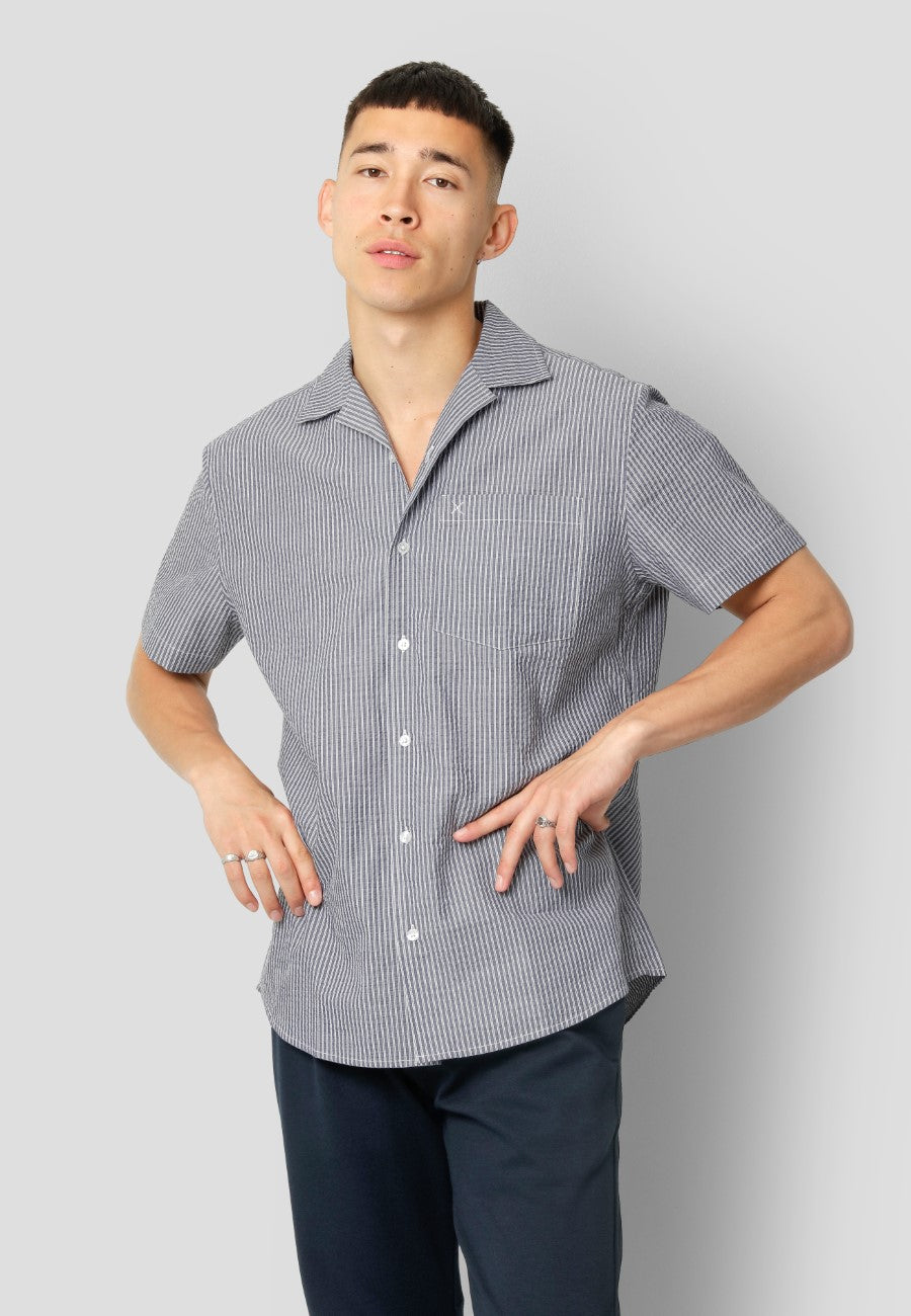 Julius seersucker S/S shirt - Blue striped – Urban Brands