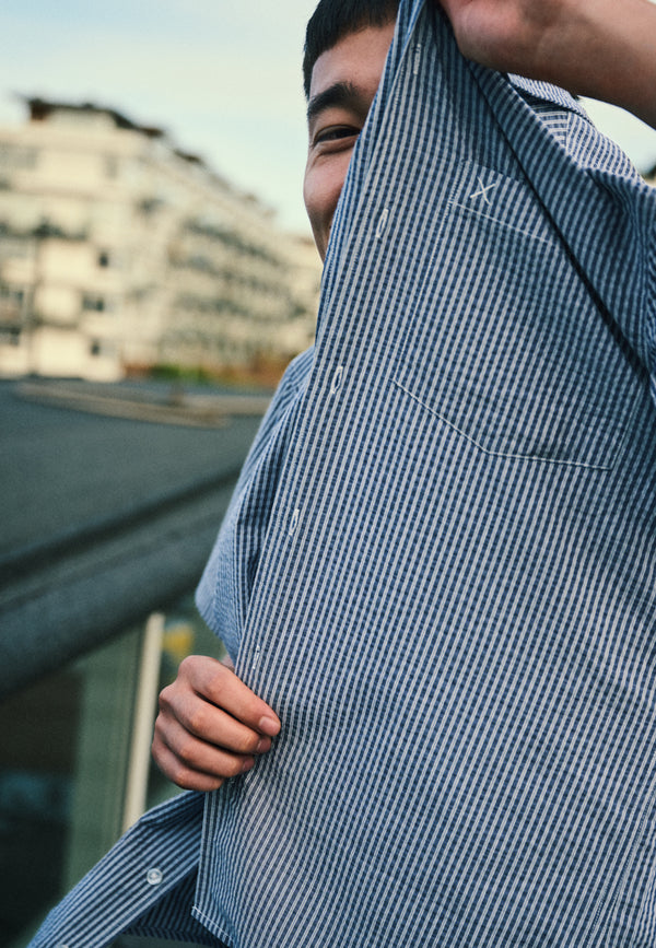 Clean Cut Copenhagen Julius seersucker S/S shirt Shirts S/S Blue striped
