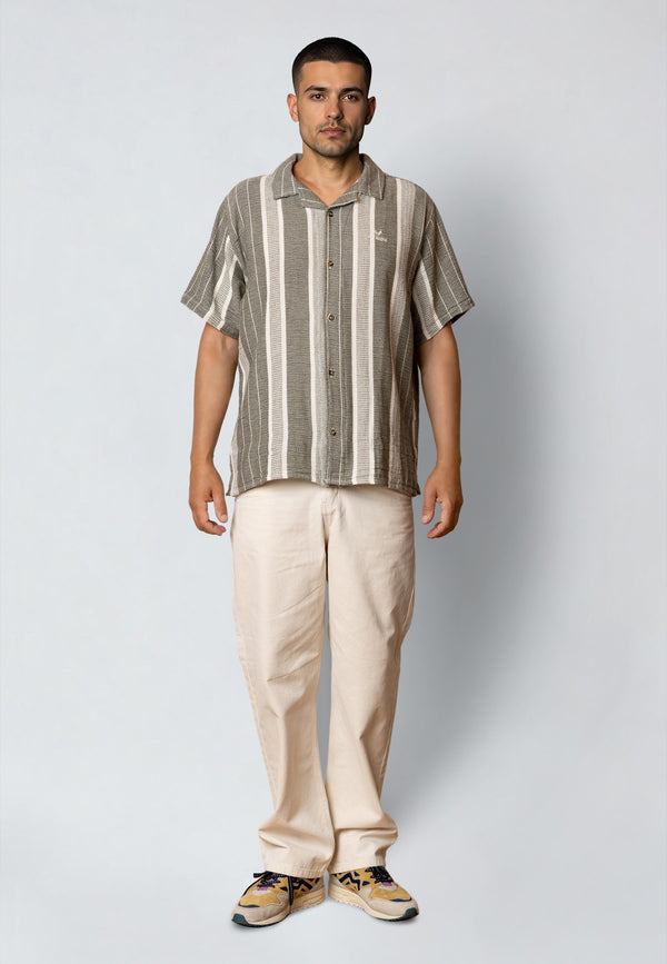 Fat Moose LEO S/S SHIRT Shirts S/S Dusty Green/Off White striped