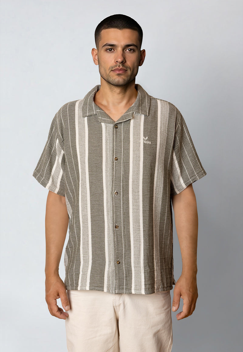 Fat Moose Leo shirt Shirts S/S Dusty Green/Off White striped