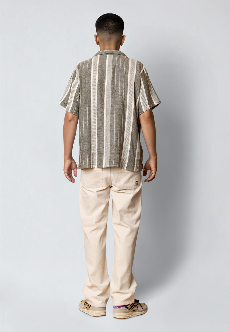 Fat Moose Leo shirt Shirts S/S Dusty Green/Off White striped