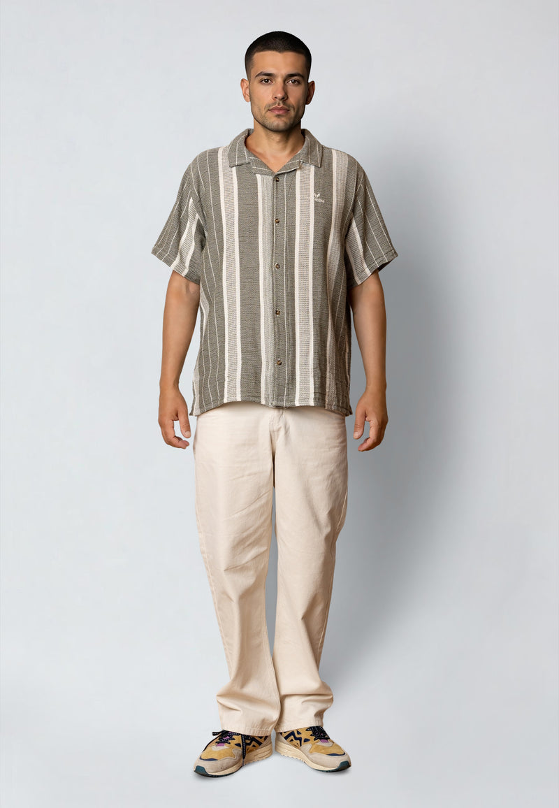 Fat Moose Leo shirt Shirts S/S Dusty Green/Off White striped