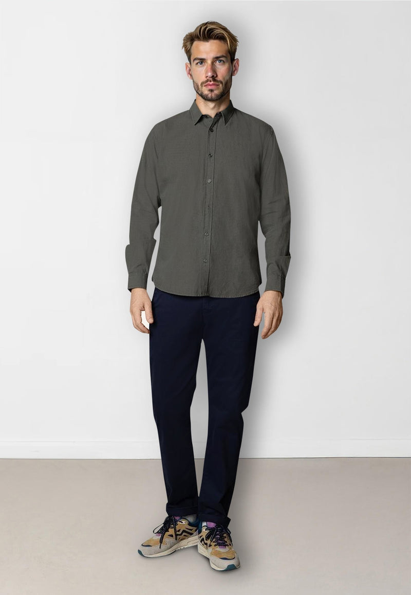 Clean Cut Copenhagen Luca cotton/linen L/S shirt Shirts L/S Army