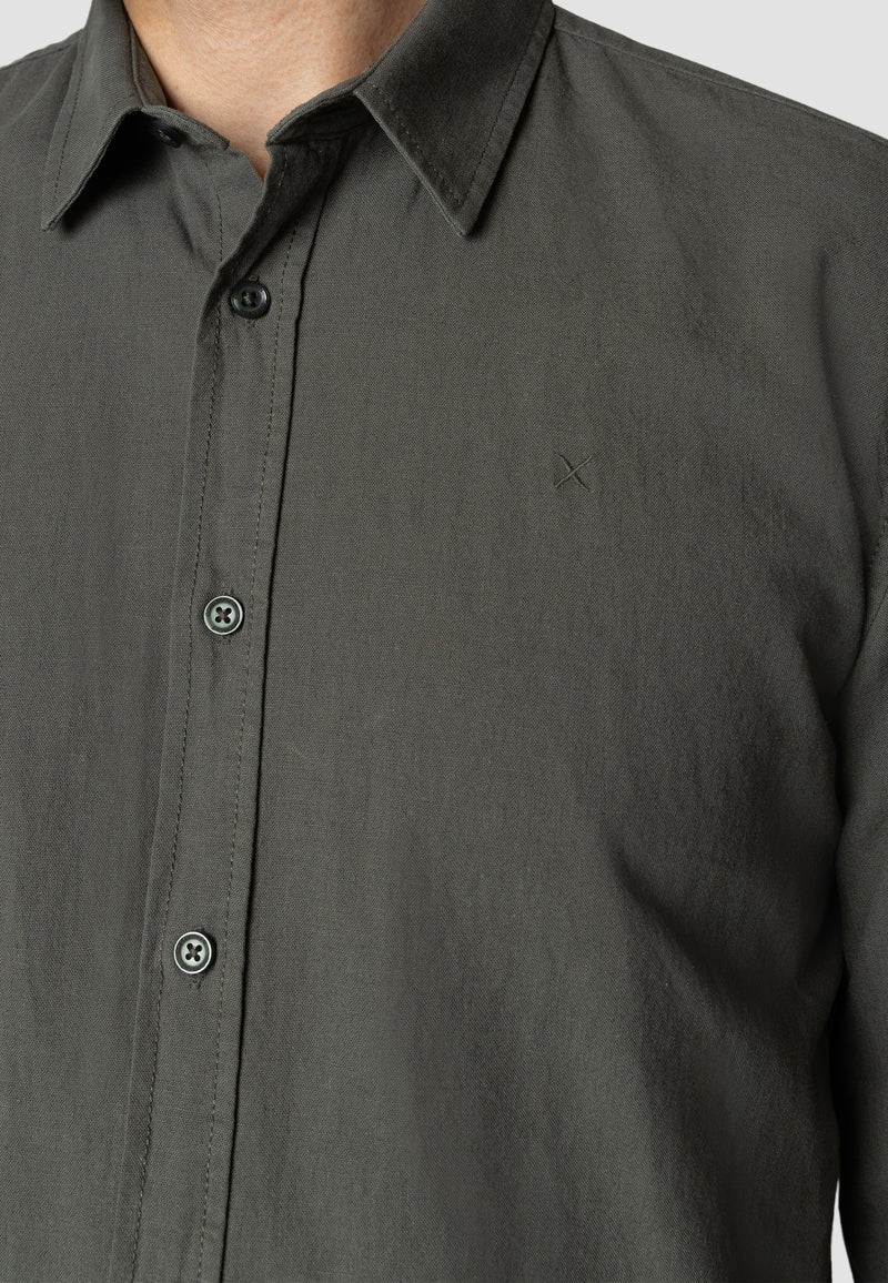 Clean Cut Copenhagen Luca cotton/linen L/S shirt Shirts L/S Army