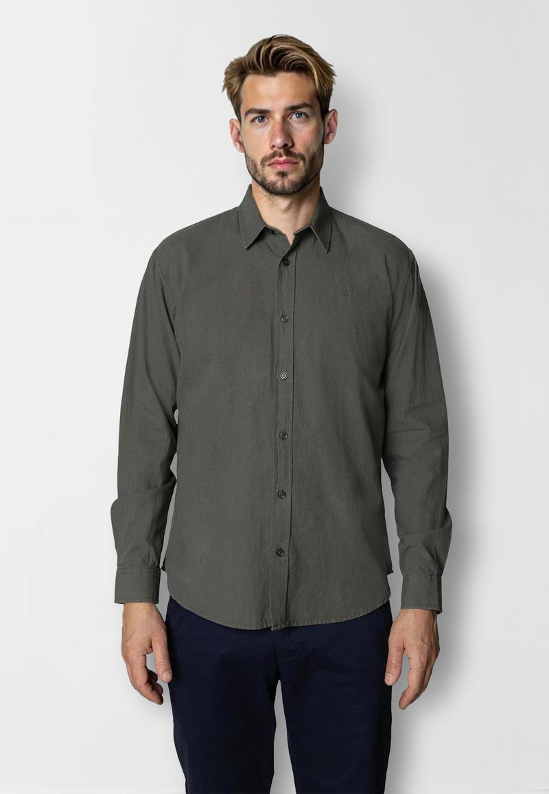 Clean Cut Copenhagen Luca cotton/linen L/S shirt Shirts L/S Army