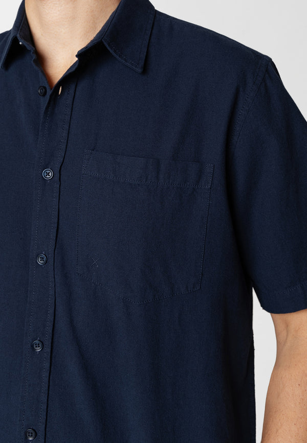 Clean Cut Copenhagen Luca cotton/linen S/S shirt Shirts S/S Navy