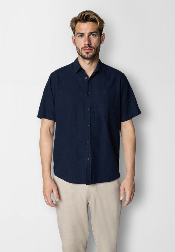 Clean Cut Copenhagen Luca cotton/linen S/S shirt Shirts S/S Navy