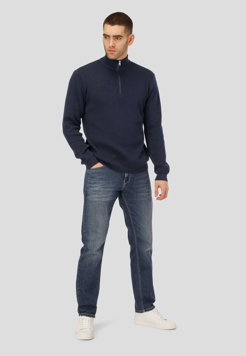 Clean Cut Copenhagen MARIO 1/2 ZIP KNITTED JUMPER Knit Dark Navy